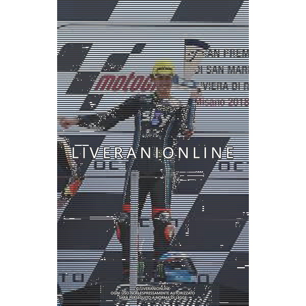 Misano Adriatico ( RN ) 09/09/2018 Misano World Circuit Marco Simoncelli. Gran Premio Octo di San Marino e della Riviera di Rimini 2018 - Moto2 Premiazione Nella foto: Il vincitore Francesco Bagnaia ( ITA ) su KALEX PH Lauro Montagnini AG ALDO LIVERANI SAS