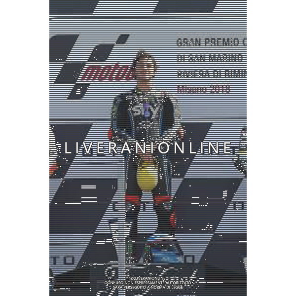 Misano Adriatico ( RN ) 09/09/2018 Misano World Circuit Marco Simoncelli. Gran Premio Octo di San Marino e della Riviera di Rimini 2018 - Moto2 Premiazione Nella foto: Il vincitore Francesco Bagnaia ( ITA ) su KALEX PH Lauro Montagnini AG ALDO LIVERANI SAS