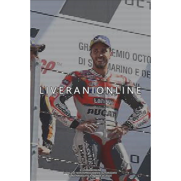 Misano Adriatico ( RN ) 09/09/2018 Misano World Circuit Marco Simoncelli. Gran Premio Octo di San Marino e della Riviera di Rimini 2018 - MOTOGP Premiazione Nella foto: Il vincitore Andrea Dovizioso ( ITA ) su DUCATI sul podio PH Lauro Montagnini AG ALDO LIVERANI SAS