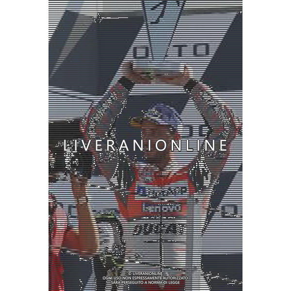 Misano Adriatico ( RN ) 09/09/2018 Misano World Circuit Marco Simoncelli. Gran Premio Octo di San Marino e della Riviera di Rimini 2018 - MOTOGP Premiazione Nella foto: Il vincitore Andrea Dovizioso ( ITA ) su DUCATI sul podio PH Lauro Montagnini AG ALDO LIVERANI SAS