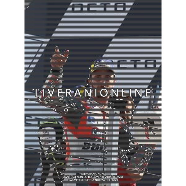 Misano Adriatico ( RN ) 09/09/2018 Misano World Circuit Marco Simoncelli. Gran Premio Octo di San Marino e della Riviera di Rimini 2018 - MOTOGP Premiazione Nella foto: Il vincitore Andrea Dovizioso ( ITA ) su DUCATI sul podio PH Lauro Montagnini AG ALDO LIVERANI SAS