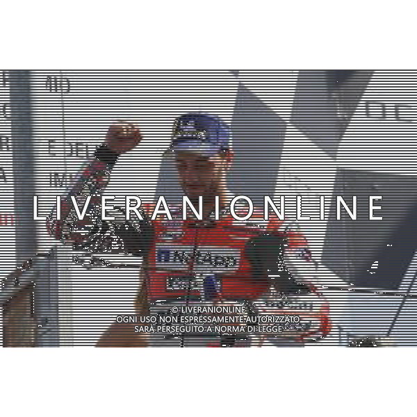 Misano Adriatico ( RN ) 09/09/2018 Misano World Circuit Marco Simoncelli. Gran Premio Octo di San Marino e della Riviera di Rimini 2018 - MOTOGP Premiazione Nella foto: Il vincitore Andrea Dovizioso ( ITA ) su DUCATI sul podio PH Lauro Montagnini AG ALDO LIVERANI SAS