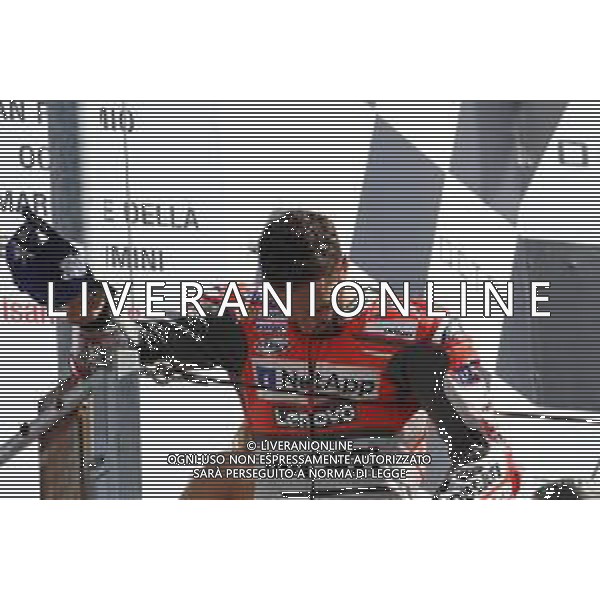 Misano Adriatico ( RN ) 09/09/2018 Misano World Circuit Marco Simoncelli. Gran Premio Octo di San Marino e della Riviera di Rimini 2018 - MOTOGP Premiazione Nella foto: Il vincitore Andrea Dovizioso ( ITA ) su DUCATI sul podio PH Lauro Montagnini AG ALDO LIVERANI SAS