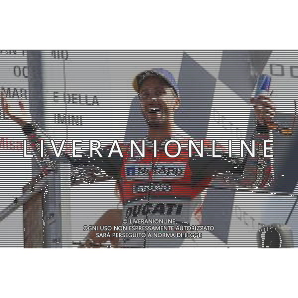 Misano Adriatico ( RN ) 09/09/2018 Misano World Circuit Marco Simoncelli. Gran Premio Octo di San Marino e della Riviera di Rimini 2018 - MOTOGP Premiazione Nella foto: Il vincitore Andrea Dovizioso ( ITA ) su DUCATI sul podio PH Lauro Montagnini AG ALDO LIVERANI SAS