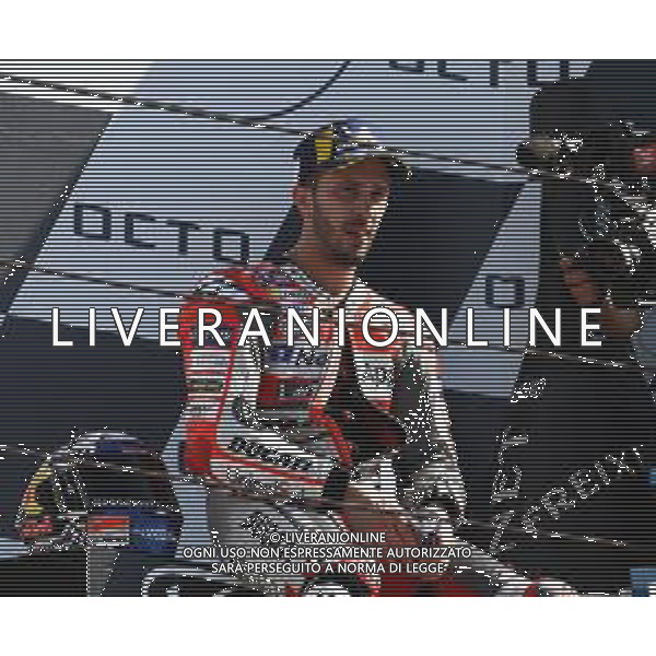Misano Adriatico ( RN ) 09/09/2018 Misano World Circuit Marco Simoncelli. Gran Premio Octo di San Marino e della Riviera di Rimini 2018 - MOTOGP Premiazione Nella foto: Il vincitore Andrea Dovizioso ( ITA ) su DUCATI sul podio PH Lauro Montagnini AG ALDO LIVERANI SAS