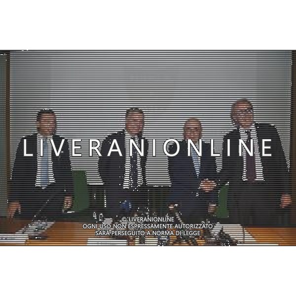 Conferenza Stampa dell\'acquisto della Societa\' Sportiva Monza Calcio da parte della Fininvest Monza (MB) - 28.09.2018 Nella Foto:Andrea Dell Orto, Dario Allevi, Adriano Galliani, Nicola Colombo /Ag. Aldo Liverani