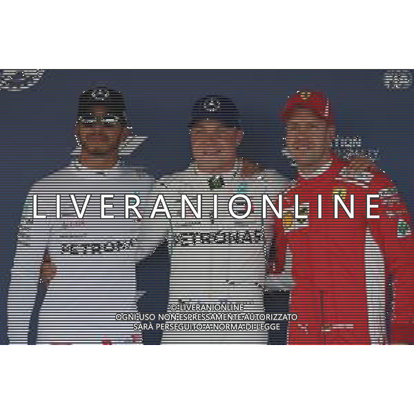 Pole for Valtteri Bottas (FIN) Mercedes AMG F1, 2nd for Lewis Hamilton (GBR) Mercedes AMG F1 W09 and 3rd for Sebastian Vettel (GER) Ferrari SF71H. 29.09.2018. Formula 1 World Championship, Rd 16, Russian Grand Prix, Sochi Autodrom, Sochi, Russia, Qualifying Day. AG ALDO LIVERANI SAS-ONLY ITALY