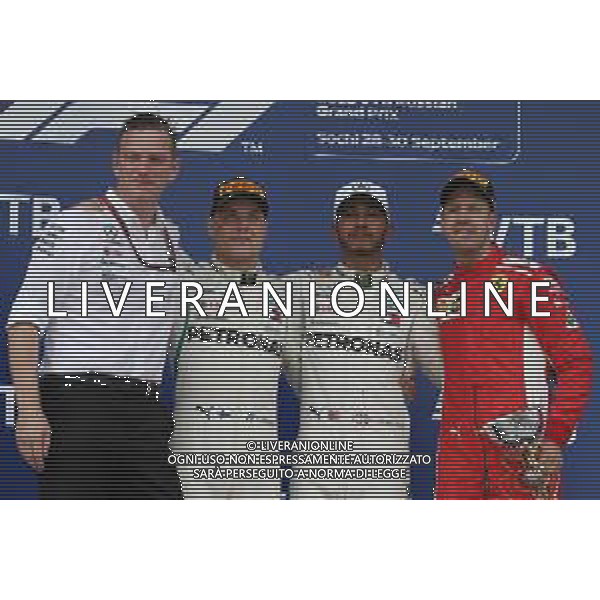1st place Lewis Hamilton (GBR) Mercedes AMG F1 W09, 2nd Valtteri Bottas (FIN) Mercedes AMG F1 and 3rd Sebastian Vettel (GER) Ferrari SF71H. 30.09.2018. Formula 1 World Championship, Rd 16, Russian Grand Prix, Sochi Autodrom, Sochi, Russia, Race Day. / AGENZIA ALDO LIVERANI SAS - ITALY ONLY EDITORIAL USE ONLY