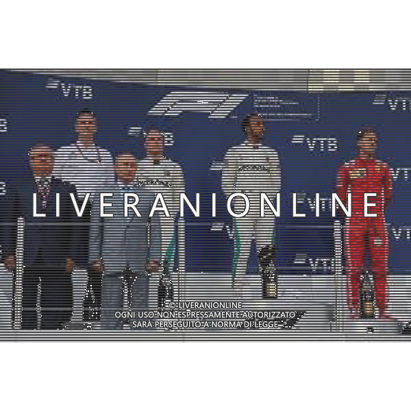 The podium (L to R): Valtteri Bottas (FIN) Mercedes AMG F1, second; Lewis Hamilton (GBR) Mercedes AMG F1, race winner; Sebastian Vettel (GER) Ferrari, third. 30.09.2018. Formula 1 World Championship, Rd 16, Russian Grand Prix, Sochi Autodrom, Sochi, Russia, Race Day. / AGENZIA ALDO LIVERANI SAS - ITALY ONLY EDITORIAL USE ONLY