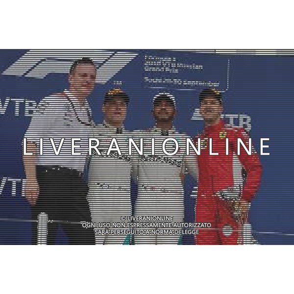 The podium (L to R): James Allison (GBR) Mercedes AMG F1 Technical Director; Valtteri Bottas (FIN) Mercedes AMG F1, second; Lewis Hamilton (GBR) Mercedes AMG F1, race winner; Sebastian Vettel (GER) Ferrari, third. 30.09.2018. Formula 1 World Championship, Rd 16, Russian Grand Prix, Sochi Autodrom, Sochi, Russia, Race Day. / AGENZIA ALDO LIVERANI SAS - ITALY ONLY EDITORIAL USE ONLY