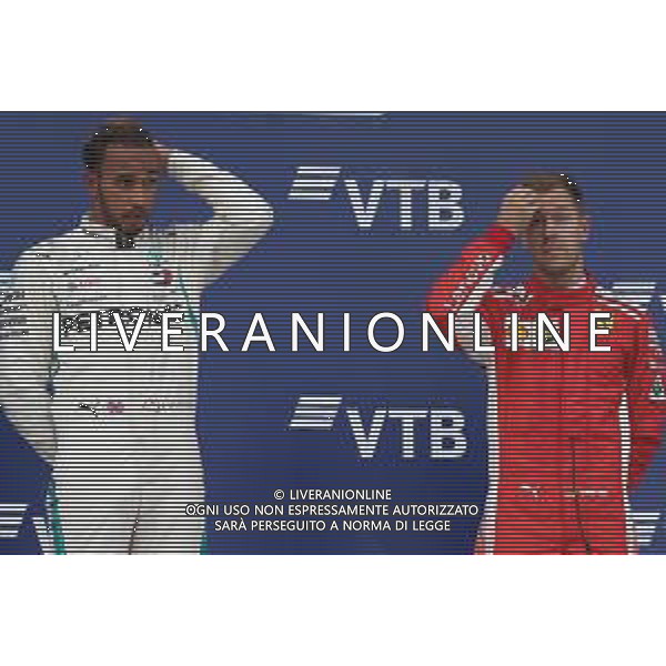 1st place Lewis Hamilton (GBR) Mercedes AMG F1 W09 and 3rd place Sebastian Vettel (GER) Ferrari SF71H. 30.09.2018. Formula 1 World Championship, Rd 16, Russian Grand Prix, Sochi Autodrom, Sochi, Russia, Race Day. / AGENZIA ALDO LIVERANI SAS - ITALY ONLY EDITORIAL USE ONLY