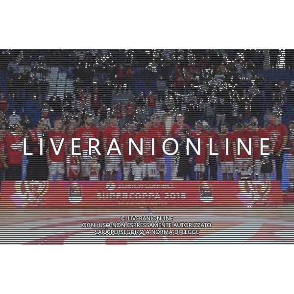 Esultanza Festeggiamenti a fine gara Milano vincitrice, A|X Armani Exchange Milano - Fiat Torino finale di Supercoppa Italiana, Brescia 30 settembre 2018. Ph Fotolive Simone Venezia / AGENZIA ALDO LIVERANI SAS - Olimpia Milano - Fiat Torino Finale di Supercoppa Italiana di basket 2018 al PalaLeonessa di Brescia 30.09.2018