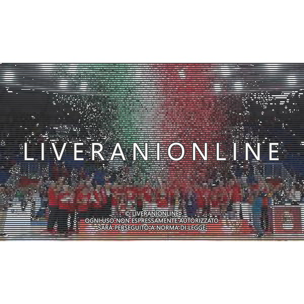 Esultanza Festeggiamenti a fine gara Milano vincitrice,A|X Armani Exchange Milano - Fiat Torino finale di Supercoppa Italiana, Brescia 30 settembre 2018. Ph Fotolive Simone Venezia / AGENZIA ALDO LIVERANI SAS - Olimpia Milano - Fiat Torino Finale di Supercoppa Italiana di basket 2018 al PalaLeonessa di Brescia 30.09.2018