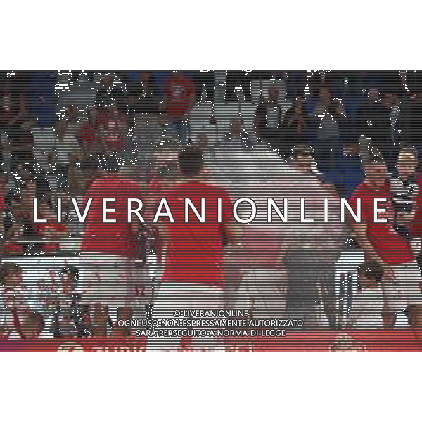 Esultanza Festeggiamenti a fine gara Milano vincitrice,A|X Armani Exchange Milano - Fiat Torino finale di Supercoppa Italiana, Brescia 30 settembre 2018. Ph Fotolive Simone Venezia / AGENZIA ALDO LIVERANI SAS - Olimpia Milano - Fiat Torino Finale di Supercoppa Italiana di basket 2018 al PalaLeonessa di Brescia 30.09.2018