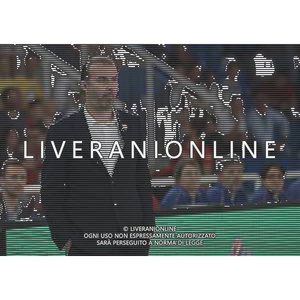Simone Pianigiani coach A|X Armani Exchange Milano ,A|X Armani Exchange Milano - Fiat Torino finale di Supercoppa Italiana, Brescia 30 settembre 2018. Ph Fotolive Simone Venezia / AGENZIA ALDO LIVERANI SAS - Olimpia Milano - Fiat Torino Finale di Supercoppa Italiana di basket 2018 al PalaLeonessa di Brescia 30.09.2018