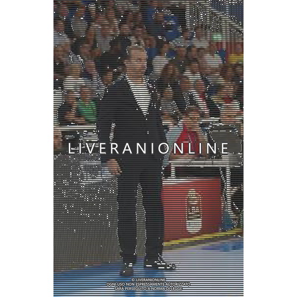 Simone Pianigiani coach A|X Armani Exchange Milano ,A|X Armani Exchange Milano - Fiat Torino finale di Supercoppa Italiana, Brescia 30 settembre 2018. Ph Fotolive Simone Venezia / AGENZIA ALDO LIVERANI SAS - Olimpia Milano - Fiat Torino Finale di Supercoppa Italiana di basket 2018 al PalaLeonessa di Brescia 30.09.2018