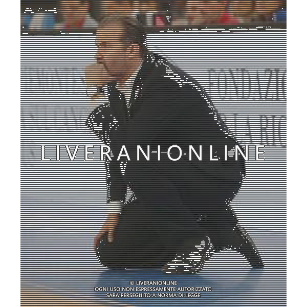 Simone Pianigiani allenatore milano , Germani Brescia vs Milano basket supercoppa, Brescia 29 Settembre 2018. Ph Fotolive Filippo Venezia / AGENZIA ALDO LIVERANI SAS - AX Armani Exchange Milano - Germani Basket Brescia Semifinale di Supercoppa Italiana di basket 2018 al PalaLeonessa di Brescia 29.09.2018