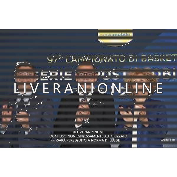 Sindaco Emiliano Del Bono, Egidio Bianchi e Graziella Bragaglio ,presentazione del campionato di Basket 2018 2019, Brescia 1 ottobre 2018. Ph Fotolive Simone Venezia / AGENZIA ALDO LIVERANI SAS - Presentazione del Campionato italiano di pallacanestro maschile Basket Serie A 2018-2019, Brescia 01.10.2018