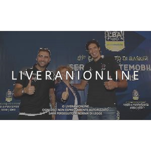 Pietro Aradori , Graziella Bragaglio e Alessandro Cittadini,presentazione del campionato di Basket 2018 2019, Brescia 1 ottobre 2018. Ph Fotolive Simone Venezia / AGENZIA ALDO LIVERANI SAS - Presentazione del Campionato italiano di pallacanestro maschile Basket Serie A 2018-2019, Brescia 01.10.2018