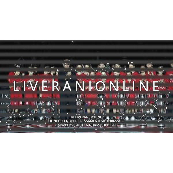 LBA Lega Basket Serie A 2018/2019 Giornata 1 Milano - 07.10.2018 AIX Armani Echange Milano-Happy Casa Brindisi Nella Foto: giorgio armani con i trofei e la supercoppa /Ph.Vitez-Ag. Aldo Liverani