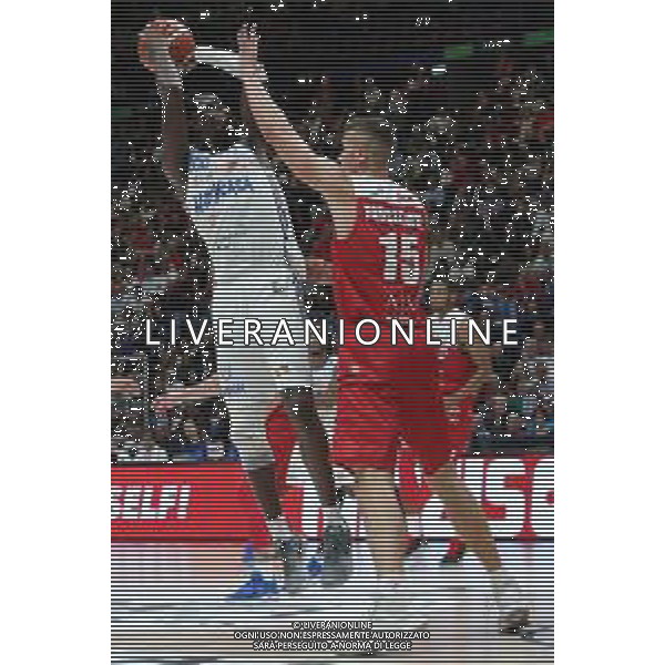 LBA Lega Basket Serie A 2018/2019 Giornata 1 Milano - 07.10.2018 AIX Armani Echange Milano-Happy Casa Brindisi Nella Foto:John Brown - Kaleb Tarczewski /Ph.Vitez-Ag. Aldo Liverani