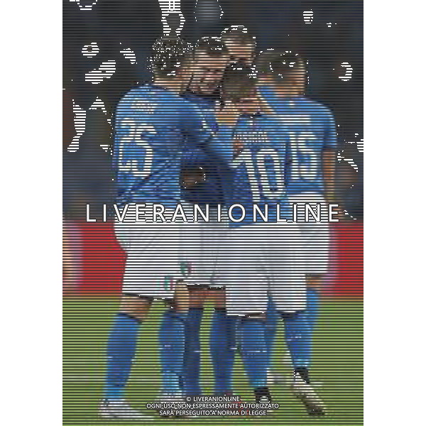 Amichevole Genova - 10.10.2018 Italia-Ucraina Nella Foto: esultanza dopo il gol di federico bernardeschi con federico chiesa e lorenzo insigne /Ph.Vitez-Ag. Aldo Liverani
