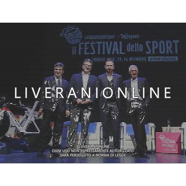 Festival dello Sport Trento 2018 Trento - 12.10.2018 Nella Foto:Francesco Moser - Bradley Wiggins - Giancarlo Giorgetti - Urbano Cairo /Ph.Vitez-Ag. Aldo Liverani