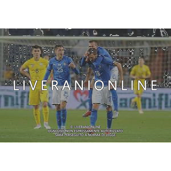 Incontro amichevole Italia-Ucraina Genova (Italia) - 10.10.2018 Italia-Ucraina Nella Foto: Esultanza Federico Chiesa, Leonardo Bonucci e Federico Bernardeschi /Ph.Cebrelli-Ag. Aldo Liverani