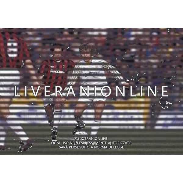 RETROSPETTIVA THOMAS BROLIN CALCIATORE NELLA FOTO THOMAS BROLIN CON LA MAGLIA DEL PARMA CALCIO E FRANCO BARESI AG ALDO LIVERANI SAS
