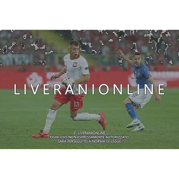 CHORZOW 14.10.2018 SPORT PILKA NOZNA FOOTBALL LIGA NARODOW - UEFA NATIONS LEAGUE POLSKA - WLOCHY POLAND - ITALY NZ. DAMIAN SZYMANSKI (POL) JORGINHO (ITA) FOT. MICHAL CHWIEDUK / FOKUSMEDIA.COM.PL / NEWSPIX.PL --- Newspix.pl / AGENZIA ALDO LIVERANI SAS - ITALY ONLY EDITORIAL USE ONLY - Polonia - Italia UEFA Nations League 14.10.2018