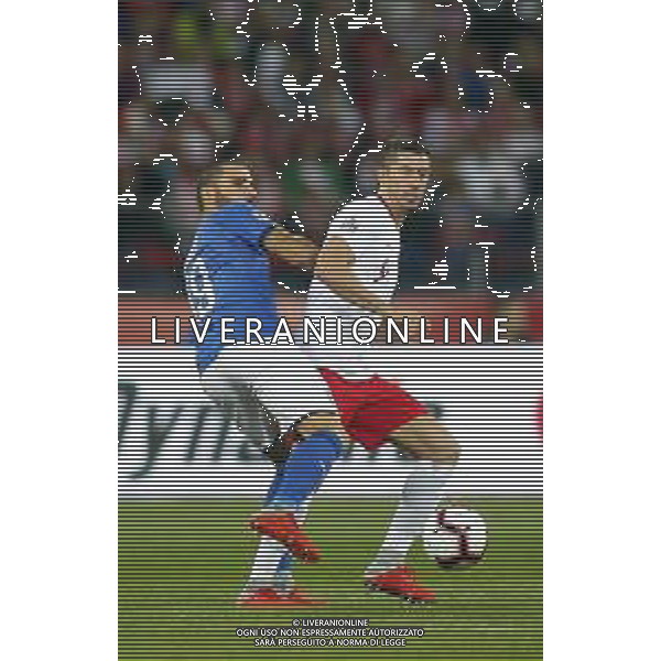 CHORZOW STADION SLASKI 14.10.2018 LIGA NARODOW PILKA NOZNA POLSKA (BIALE) - WLOCHY () NZ Leonardo Bonucci , Robert Lewandowski . FOT TOMASZ WANTULA / NEWSPIX.PL CHORZOW 14.10.2018 FOOTBALL MEN\'S LEAGUE OF NATIONS POLAND - ITALY TOMASZ WANTULA / NEWSPIX.PL --- Newspix.pl / AGENZIA ALDO LIVERANI SAS - ITALY ONLY EDITORIAL USE ONLY - Polonia - Italia UEFA Nations League 14.10.2018
