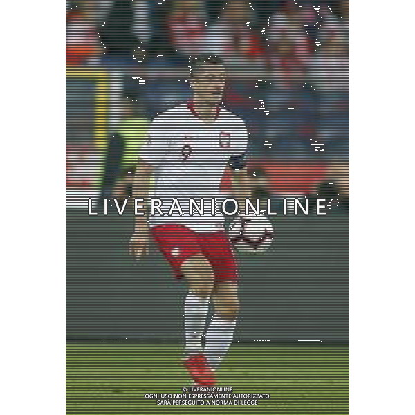 CHORZOW STADION SLASKI 14.10.2018 LIGA NARODOW PILKA NOZNA POLSKA (BIALO-CZERWONE) - WLOCHY (NIEBIESKO-BIALE) NZ Robert Lewandowski . FOT TOMASZ WANTULA / NEWSPIX.PL CHORZOW 14.10.2018 FOOTBALL MEN\'S LEAGUE OF NATIONS POLAND - ITALY TOMASZ WANTULA / NEWSPIX.PL --- Newspix.pl / AGENZIA ALDO LIVERANI SAS - ITALY ONLY EDITORIAL USE ONLY - Polonia - Italia UEFA Nations League 14.10.2018