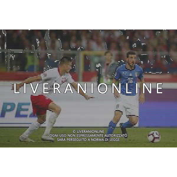 CHORZOW STADION SLASKI 14.10.2018 LIGA NARODOW PILKA NOZNA POLSKA (BIALO-CZERWONE) - WLOCHY (NIEBIESKO-BIALE) NZ Arkadiiusz Reca , Alessandro Florenzi FOT TOMASZ WANTULA / NEWSPIX.PL CHORZOW 14.10.2018 FOOTBALL MEN\'S LEAGUE OF NATIONS POLAND - ITALY TOMASZ WANTULA / NEWSPIX.PL --- Newspix.pl / AGENZIA ALDO LIVERANI SAS - ITALY ONLY EDITORIAL USE ONLY - Polonia - Italia UEFA Nations League 14.10.2018
