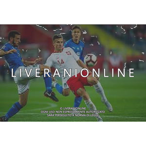 14.10.2018 CHORZOW - KATOWICE, STADION SLASKI (KATOWICE, POLAND SILESIA STADIUM) PILKA NOZNA (FOOTBALL) LIGA NARODOW UEFA (UEFA NATIONAL LEAGUE) MECZ POLSKA - WLOCHY ( GAME POLAND - ITALY ) NZ ARKADIUSZ RECA ALESSANDRO FLORENZI FOTO LUKASZ SKWIOT/CYFRASPORT / NEWSPIX.PL --- Newspix.pl / AGENZIA ALDO LIVERANI SAS - ITALY ONLY EDITORIAL USE ONLY - Polonia - Italia UEFA Nations League 14.10.2018
