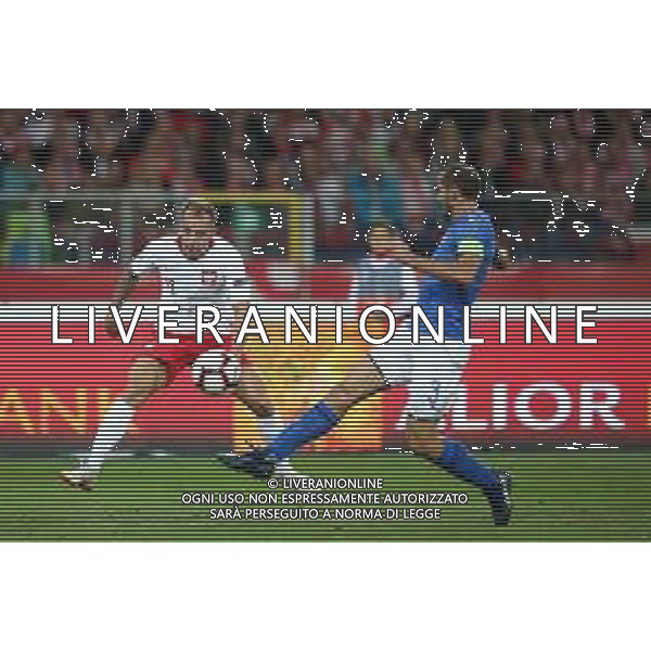 CHORZOW 14.10.2018 MECZ 4. KOLEJKA LIGA NARODOW GRUPA A3 SEZON 2018/19: POLSKA - WLOCHY --- 2018-19 UEFA NATIONS LEAGUE GROUP A3 FOOTBALL MATCH: POLAND - ITALY KAMIL GROSICKI GIORGIO CHIELLINI FOT. PIOTR KUCZA/FOTOPYK / NEWSPIX.PL --- Newspix.pl / AGENZIA ALDO LIVERANI SAS - ITALY ONLY EDITORIAL USE ONLY - Polonia - Italia UEFA Nations League 14.10.2018