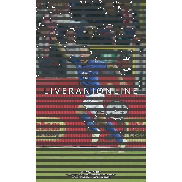 CHORZOW STADION SLASKI 14.10.2018 LIGA NARODOW PILKA NOZNA POLSKA (BIALO-CZERWONE) - WLOCHY (NIEBIESKO-BIALE) NZ Cristiano Biraghi gol bramka radosc 0:1 . ESULTANZA DOPO IL GOL DI CRISTIANO BIRAGHI FOT TOMASZ WANTULA / NEWSPIX.PL CHORZOW 14.10.2018 FOOTBALL MEN\'S LEAGUE OF NATIONS POLAND - ITALY TOMASZ WANTULA / NEWSPIX.PL --- Newspix.pl / AGENZIA ALDO LIVERANI SAS - ITALY ONLY EDITORIAL USE ONLY - Polonia - Italia UEFA Nations League 14.10.2018