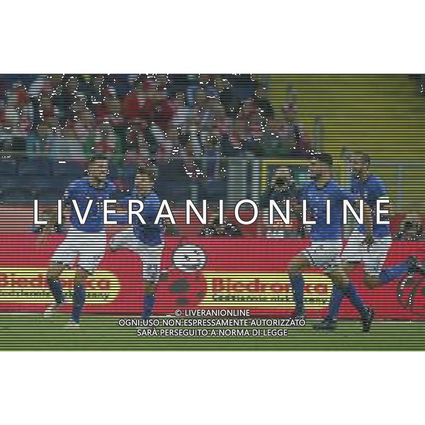 CHORZOW STADION SLASKI 14.10.2018 LIGA NARODOW PILKA NOZNA POLSKA (BIALO-CZERWONE) - WLOCHY (NIEBIESKO-BIALE) NZ Cristiano Biraghi gol bramka radosc 0:1 . ESULTANZA DOPO IL GOL DI CRISTIANO BIRAGHI FOT TOMASZ WANTULA / NEWSPIX.PL CHORZOW 14.10.2018 FOOTBALL MEN\'S LEAGUE OF NATIONS POLAND - ITALY TOMASZ WANTULA / NEWSPIX.PL --- Newspix.pl / AGENZIA ALDO LIVERANI SAS - ITALY ONLY EDITORIAL USE ONLY - Polonia - Italia UEFA Nations League 14.10.2018