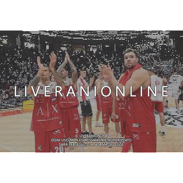 Segafredo VIRTUS BOLOGNA vs A|X Armani Exchange MILANO Campionato Basket Serie A1 14.10.2018 NELLA FOTO Esultanza dei giocatori di milano a fine gara ©OPTIMAFOTO / AGENZIA ALDO LIVERANI SAS