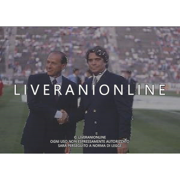 RETROSPETTIVA BERNARD TAPIE PRESIDENTE DEL MARSIGLIA CALCIO NELLA FOTO BERNARD TAPIE CON SILVIO BERLUSCONI AG ALDO LIVERANI SAS