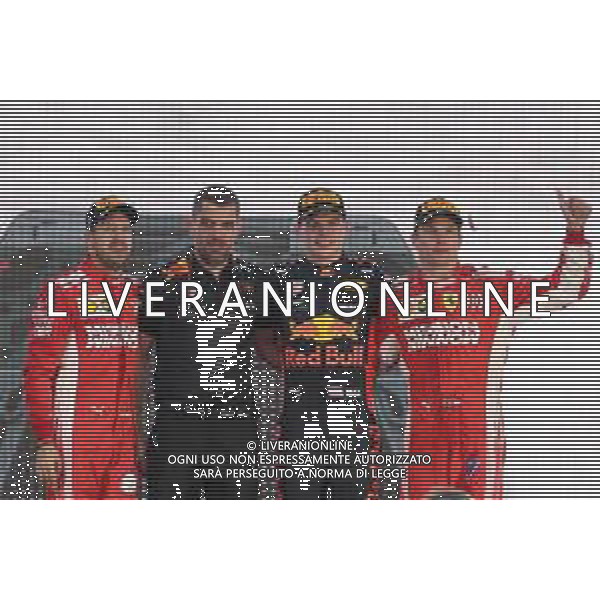 1st place Max Verstappen (NLD) Red Bull Racing RB14, 2nd place Sebastian Vettel (GER) Ferrari SF71H and 3rd place Kimi Raikkonen (FIN) Ferrari SF71H. 28.10.2018. Formula 1 World Championship, Rd 19, Mexican Grand Prix, Mexico City, Mexico, Race Day. / AGENZIA ALDO LIVERANI SAS - ITALY ONLY EDITORIAL USE ONLY - GP F1 MESSICO GARA 28.10.2018