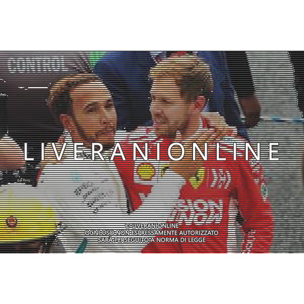 (L to R): Race winner Lewis Hamilton (GBR) Mercedes AMG F1 celebrates winning the World Championship in parc ferme with Sebastian Vettel (GER) Ferrari. 28.10.2018. Formula 1 World Championship, Rd 19, Mexican Grand Prix, Mexico City, Mexico, Race Day. AG ALDO LIVERANI SAS-ONLY ITALY