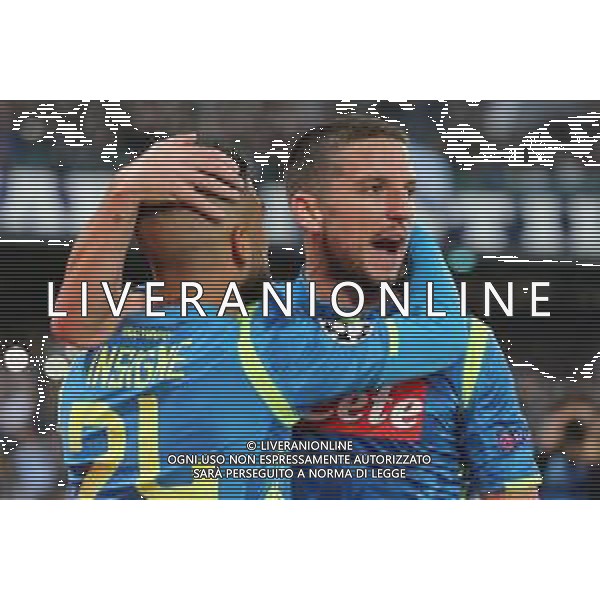NAPOLI - PSG Paris Saint Germain CHAMPIONS LEAGUE 06.11.2018 NELLA FOTO ESULTANZA DOPO IL GOL SU RIGORE DI LORENZO INSIGNE CON DRIES MERTENS ©MOSCA / AGENZIA ALDO LIVERANI SAS