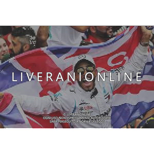 A Lewis Hamilton (GBR) Mercedes AMG F1 fan celebrates at the podium. 11.11.2018. Formula 1 World Championship, Rd 20, Brazilian Grand Prix, Sao Paulo, Brazil, Race Day. AG ALDO LIVERANI SAS-ONLY ITALY