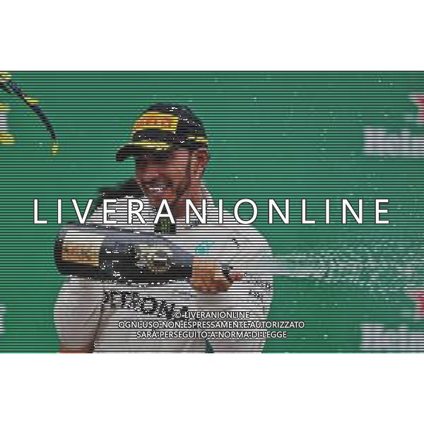 Race winner Lewis Hamilton (GBR) Mercedes AMG F1 celebrates on the podium. 11.11.2018. Formula 1 World Championship, Rd 20, Brazilian Grand Prix, Sao Paulo, Brazil, Race Day. AG ALDO LIVERANI SAS-ONLY ITALY