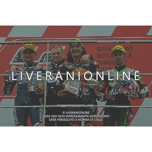VALENCIA, MOTO3, PODIO, 18-11-2018, GRAN PREMIO DELLA COMUNITA\' VALENCIANA. NELLA FOTO: JORGE MARTIN - CAN ONCU - JOHN MCPHEE ©IEMMI / AGENZIA ALDO LIVERANI SAS