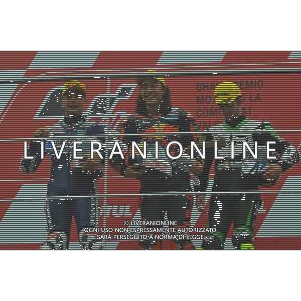 VALENCIA, MOTO3, PODIO, 18-11-2018, GRAN PREMIO DELLA COMUNITA\' VALENCIANA. NELLA FOTO: JORGE MARTIN - CAN ONCU - JOHN MCPHEE ©IEMMI / AGENZIA ALDO LIVERANI SAS