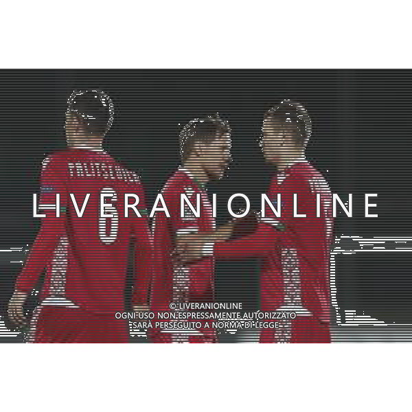 UEFA Nations League D gruppo 2 San Marino - Bielorussia 18/11/2018 nella foto: Esultanza finale bielorussia ©Claudio Zamagni/Agenzi Aldo Liverani s.a.s. final exultation of belarus during UEFA Nations League Group Stage D - group 2 between San Marino and Belarus at San Marino Olympic Stadium on November 18 2018 photo credit by Claudio Zamagni/Aldo Liverani Photo Agency / AGENZIA ALDO LIVERANI SAS