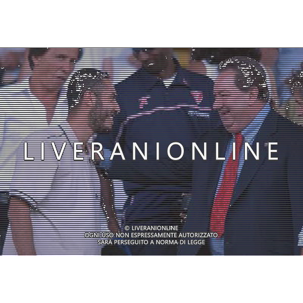 PERUGIA 19/07/2003 TERZO TURNO INTERTOTO 2003 PERUGIA-ALLIANSSI NELLA FOTO: SAADI AL GHEDDAFI E LUCIANO GAUCCI* FOTO 1905/ROBERTO SETTONCE/ALDO LIVERANI S.A.S.