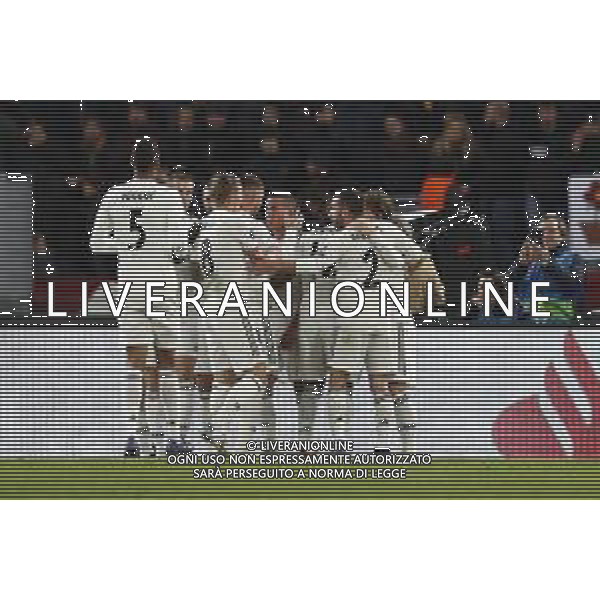 UEFA Champions League gruppo G - Roma vs Real Madrid 27/11/2018 nella foto: Esultanza real madrid dopo il gol di Lucas Vasquez ©Claudio Zamagni/Agenzia Aldo Liverani real madrid celebrates after scoring a goal during UEFA Champions League - group G soccer match between A.S.ROME and REAL MADRID at Rome olympic Stadium on November 27 2018 photo credit by Claudio Zamagni/Aldo Liverani Photo Agency/ AGENZIA ALDO LIVERANI SAS