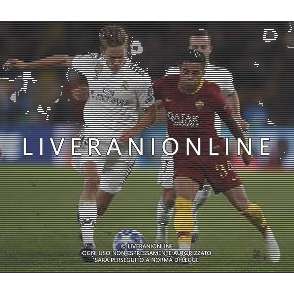 UEFA Champions League gruppo G - Roma vs Real Madrid 27/11/2018 nella foto: Kluivert Justin (a.s.roma) Marcos Llorente moreno (Midfielder of Real Madrid) ©Claudio Zamagni/Agenzia Aldo Liverani Kluivert Justin (a.s.roma) Marcos Llorente moreno (Midfielder of Real Madrid) during UEFA Champions League - group G soccer match between A.S.ROME and REAL MADRID at Rome olympic Stadium on November 27 2018 photo credit by Claudio Zamagni/Aldo Liverani Photo Agency/ AGENZIA ALDO LIVERANI SAS